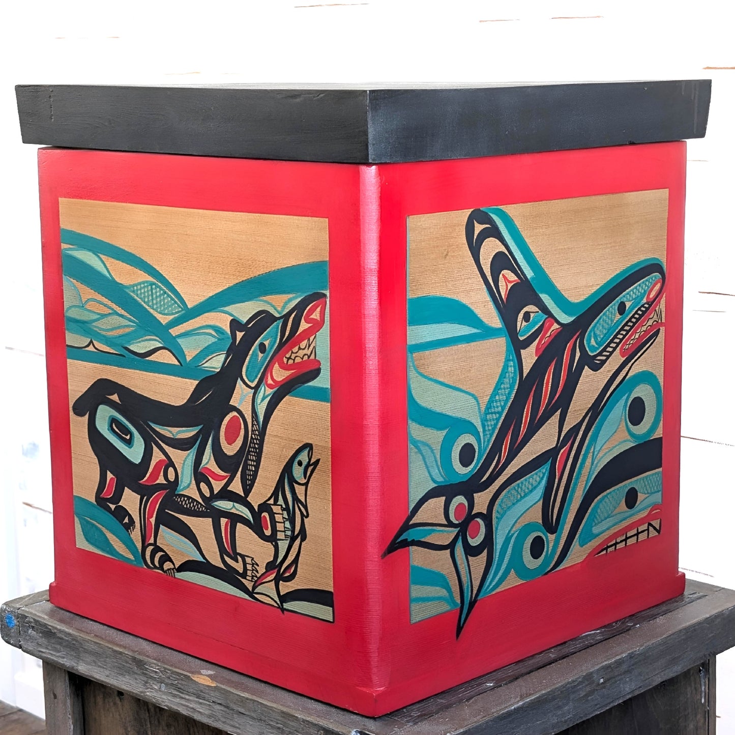 Red Bentwood Box with Wolf, Medicine Woman & Raven, Bear & Salmon, and Killer Whale 2024 | Patrick Amos