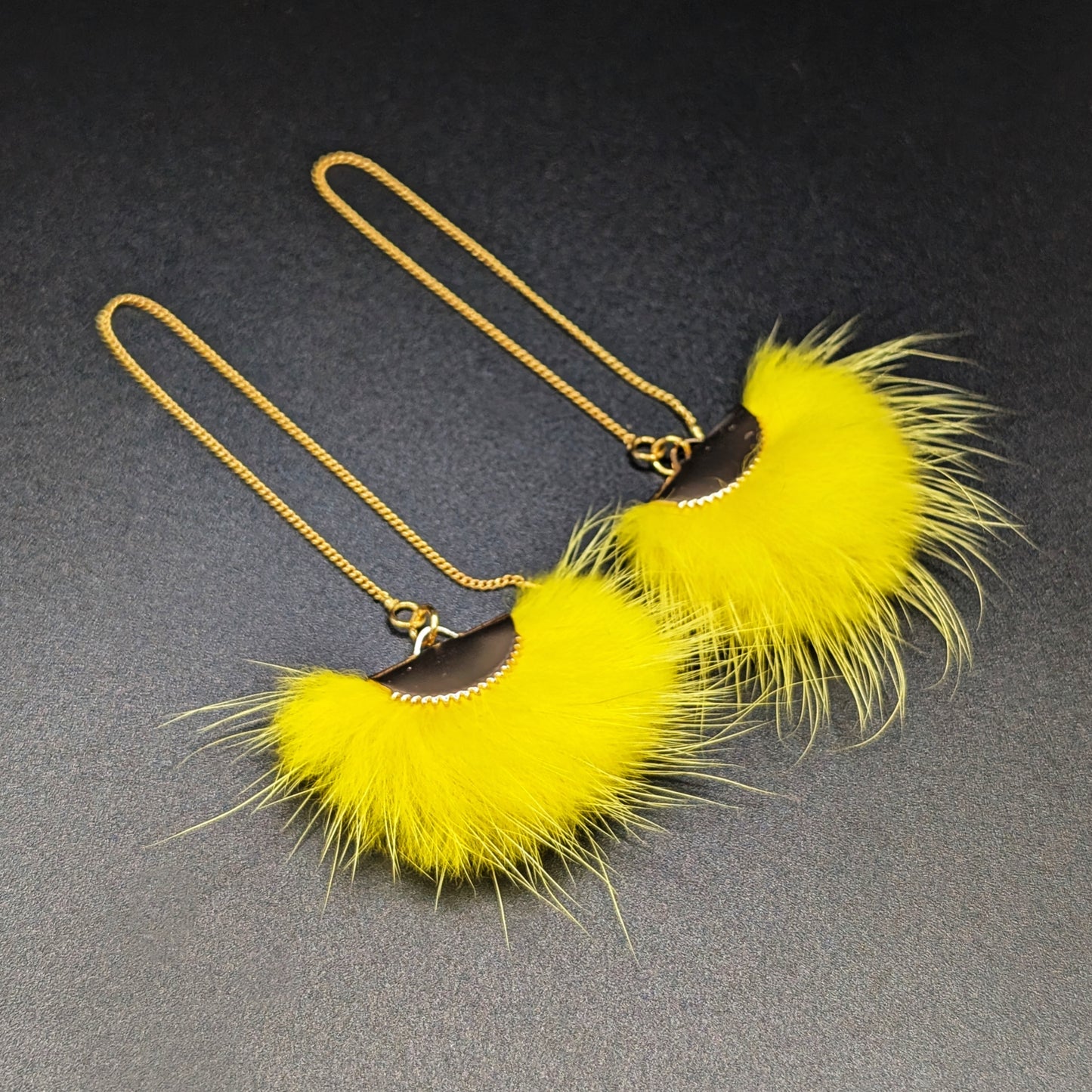 Sunshine Yellow Mink Fur Threaded Earrings