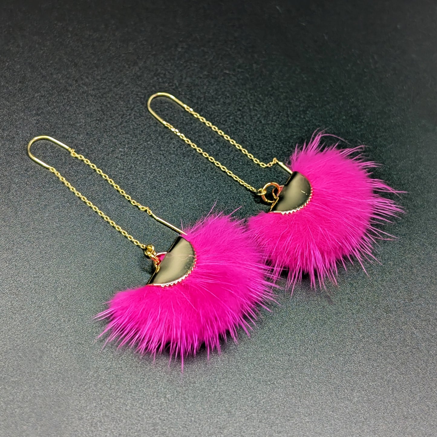 Neon Pink Mink Fur Threaded Earrings