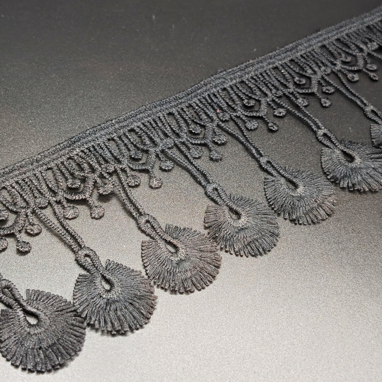 Black Flower Droplet Lace Fringe Trim