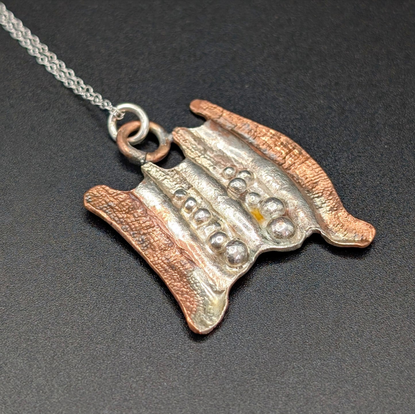 Sterling Silver & Copper Repoussé Abstract Necklace