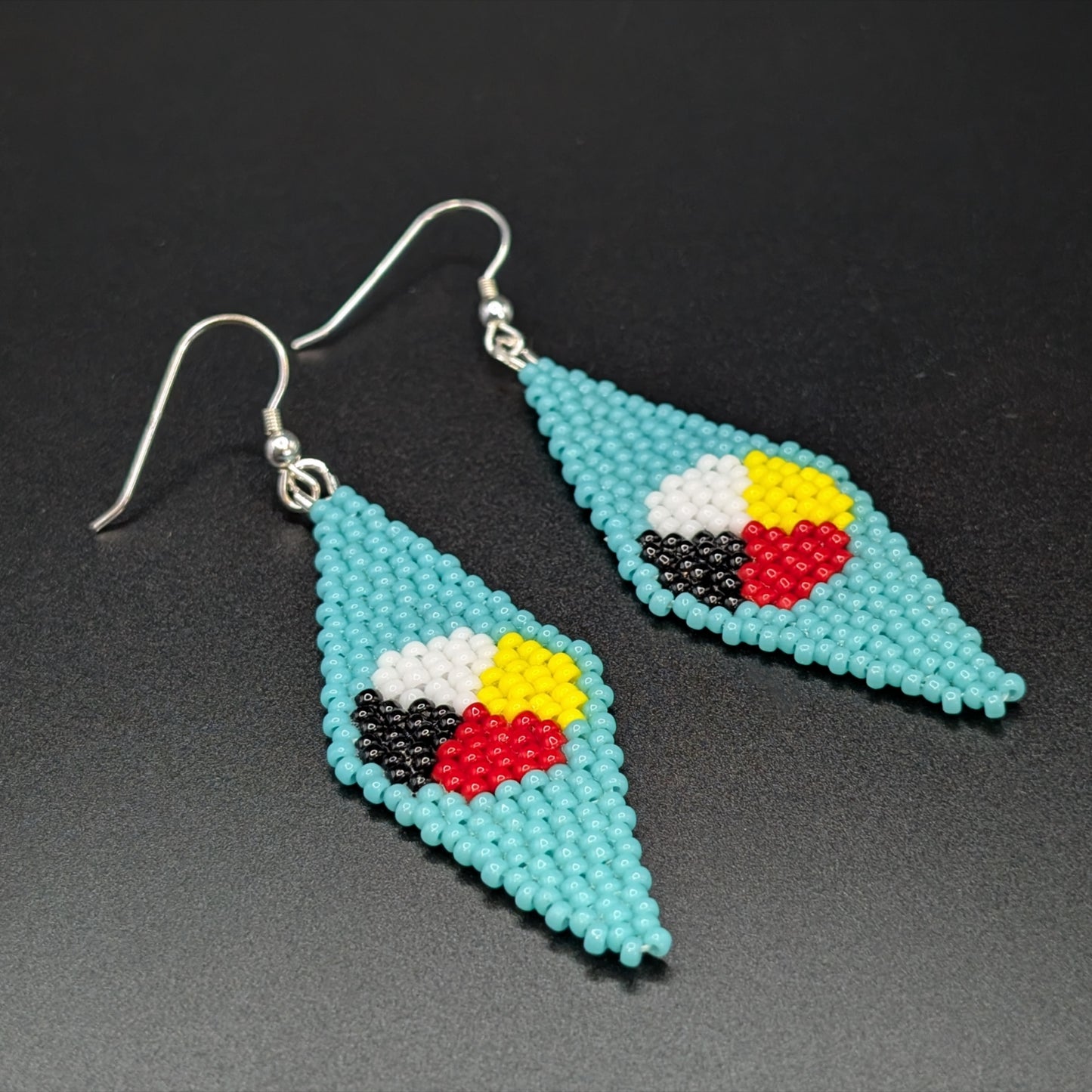 Turquoise Diamond Medicine Wheel Dangling Earrings