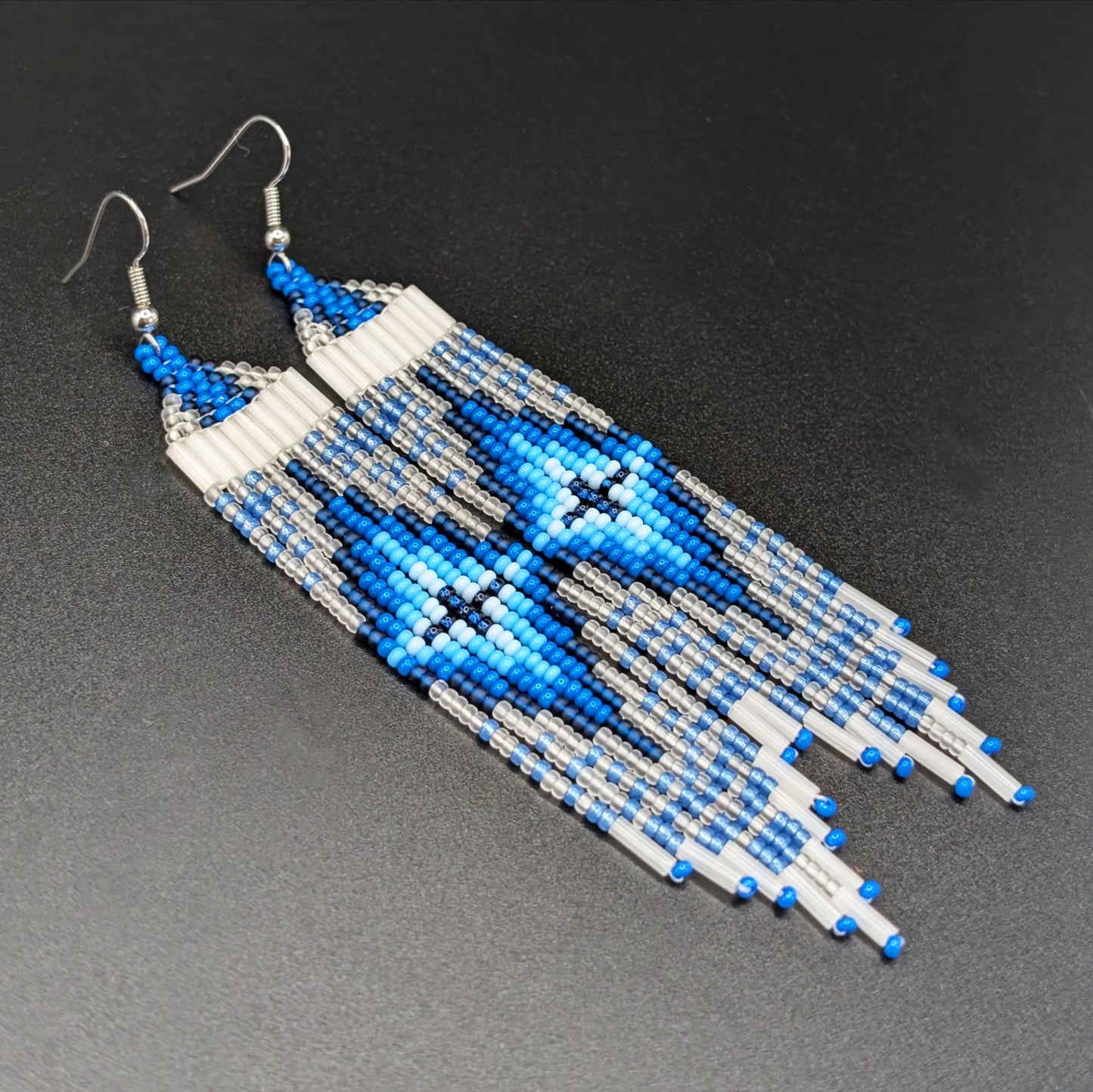 "Frosted Arctic Ice Fishing" Starburst Fringe Earrings