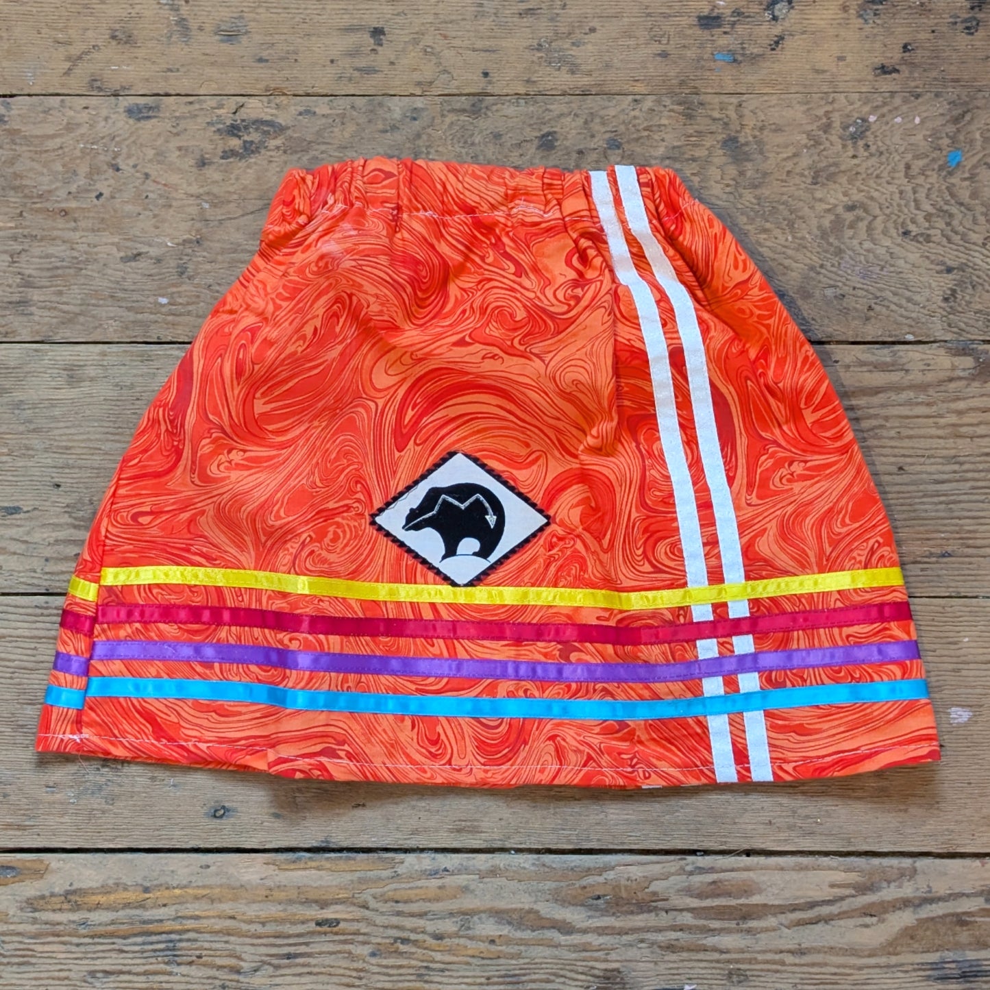 Orange Marble Baby Ribbon Skirt with Bear Applique & Sporty Stripes