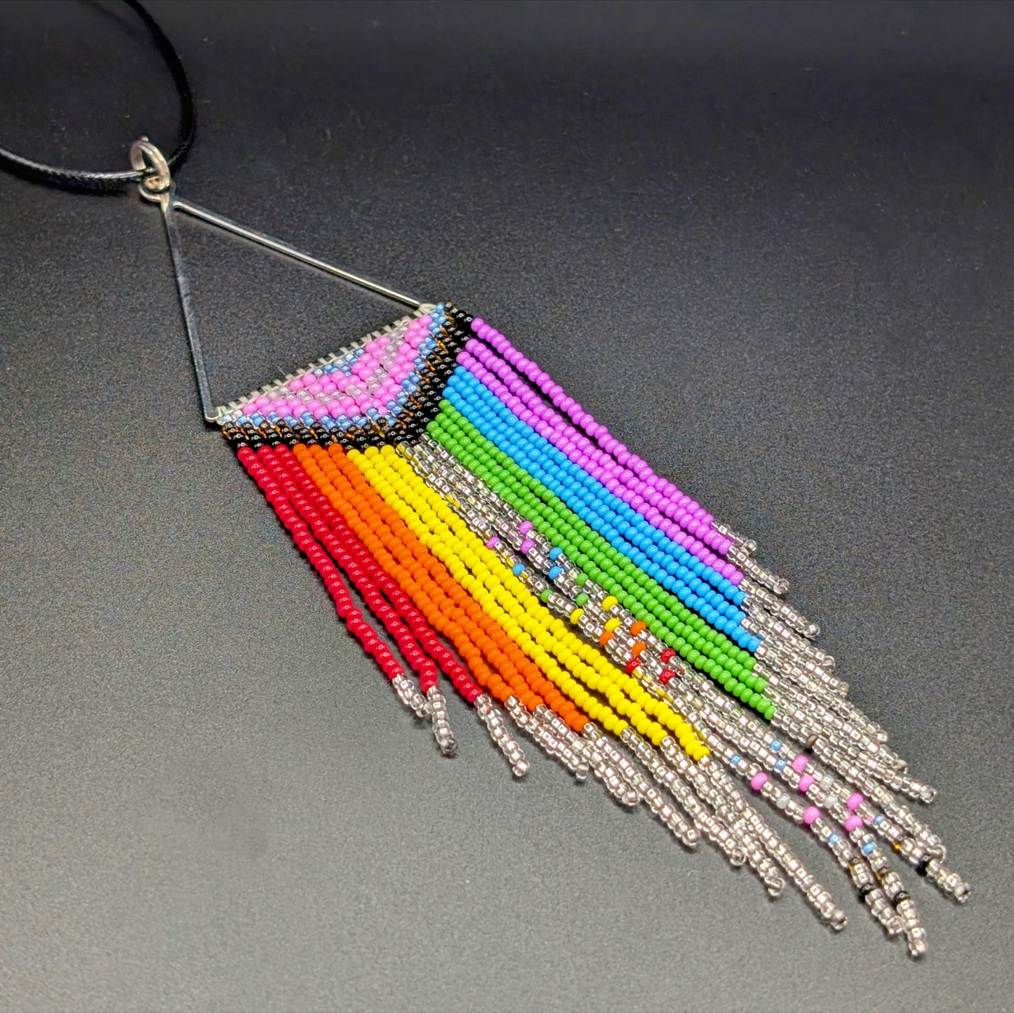 Pride Flag Fringe Beaded Pendant Necklace