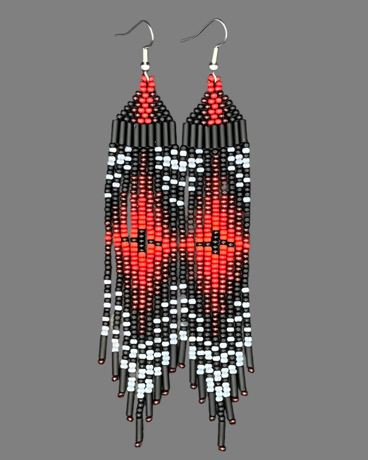"Dark Heat & Opal White" Starburst Fringe Earrings