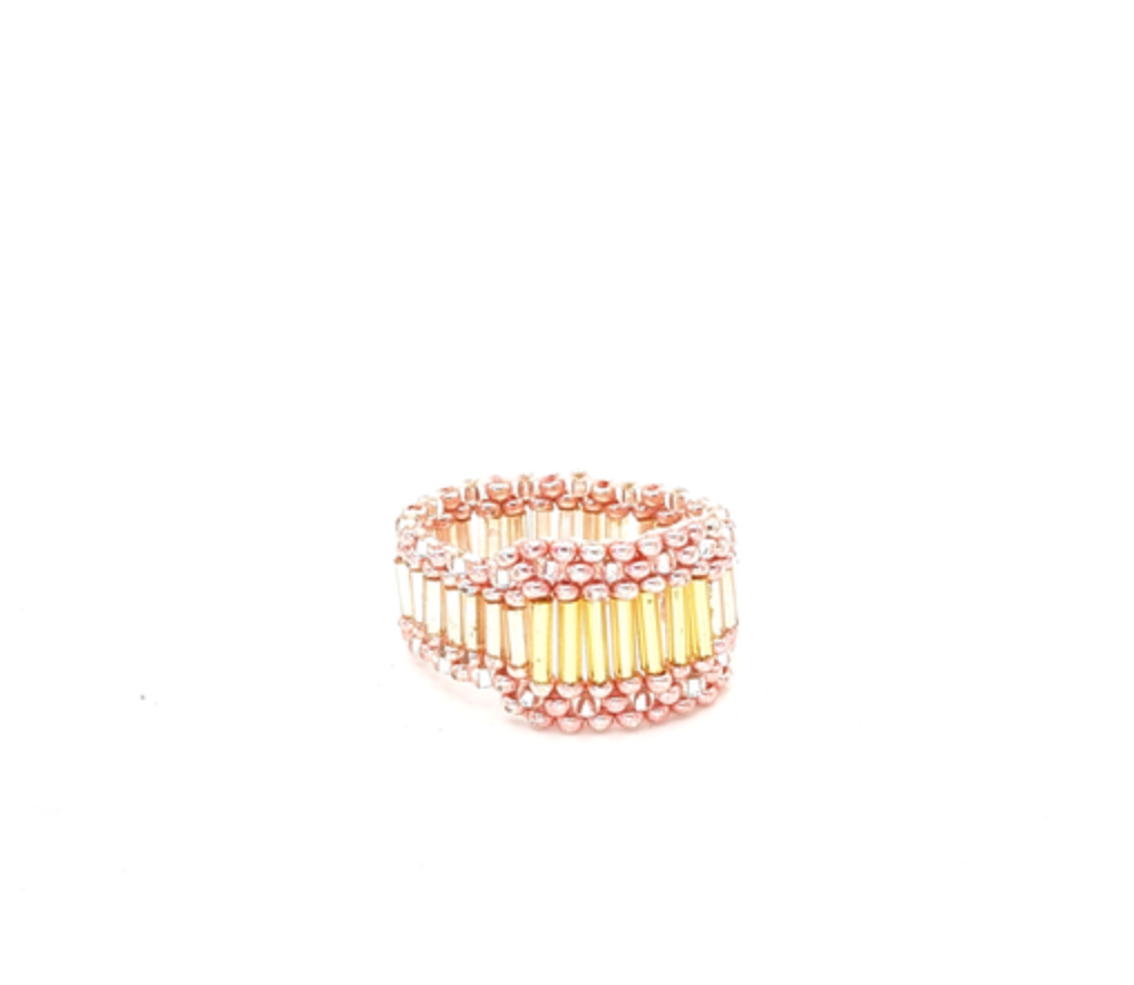 Gold Bugle & Rose Gold Beaded Ring