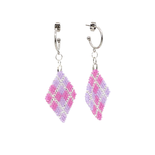 Beaded Pink & Purple Argyle Earrings