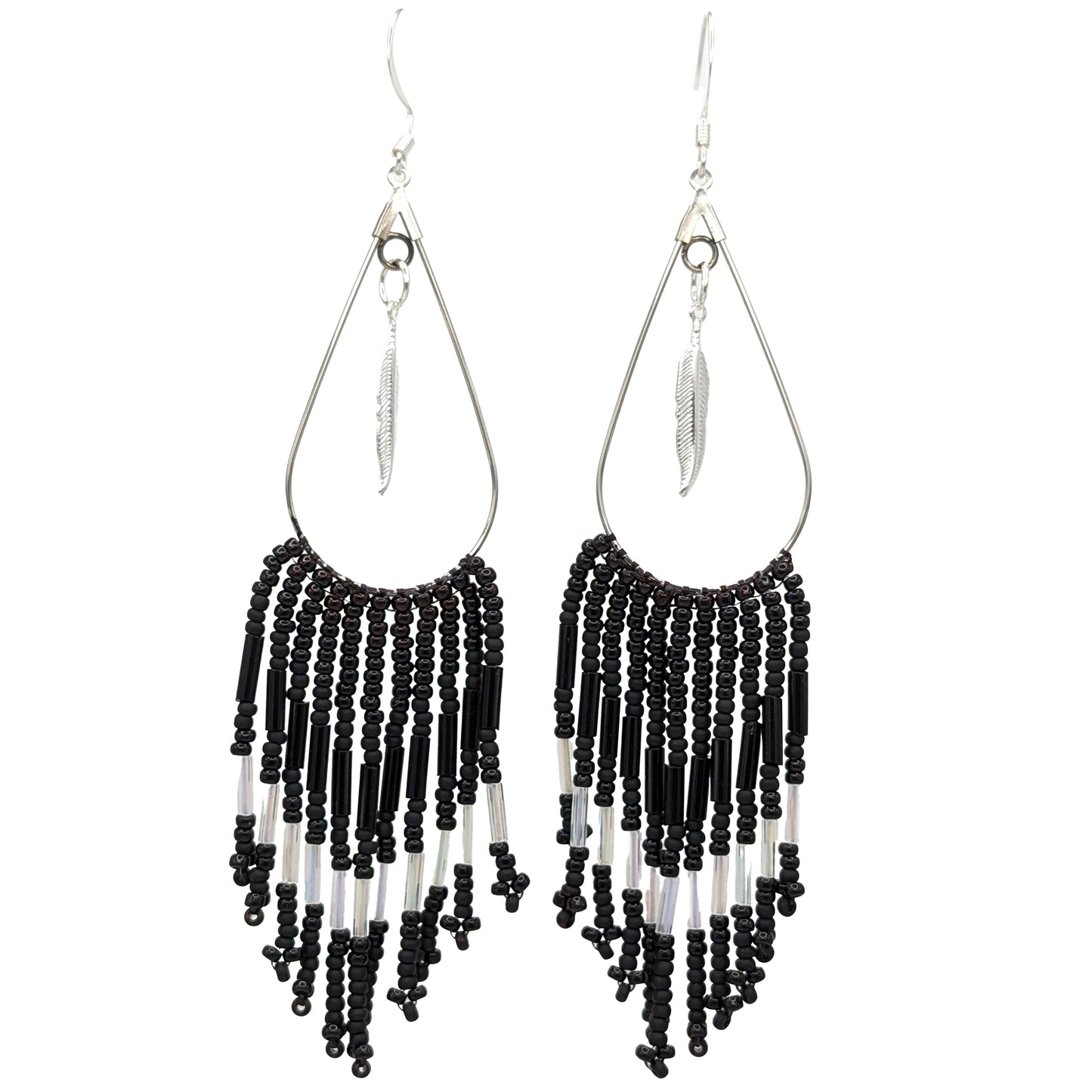 Teardrop Black & White Chevron Fringe Earrings