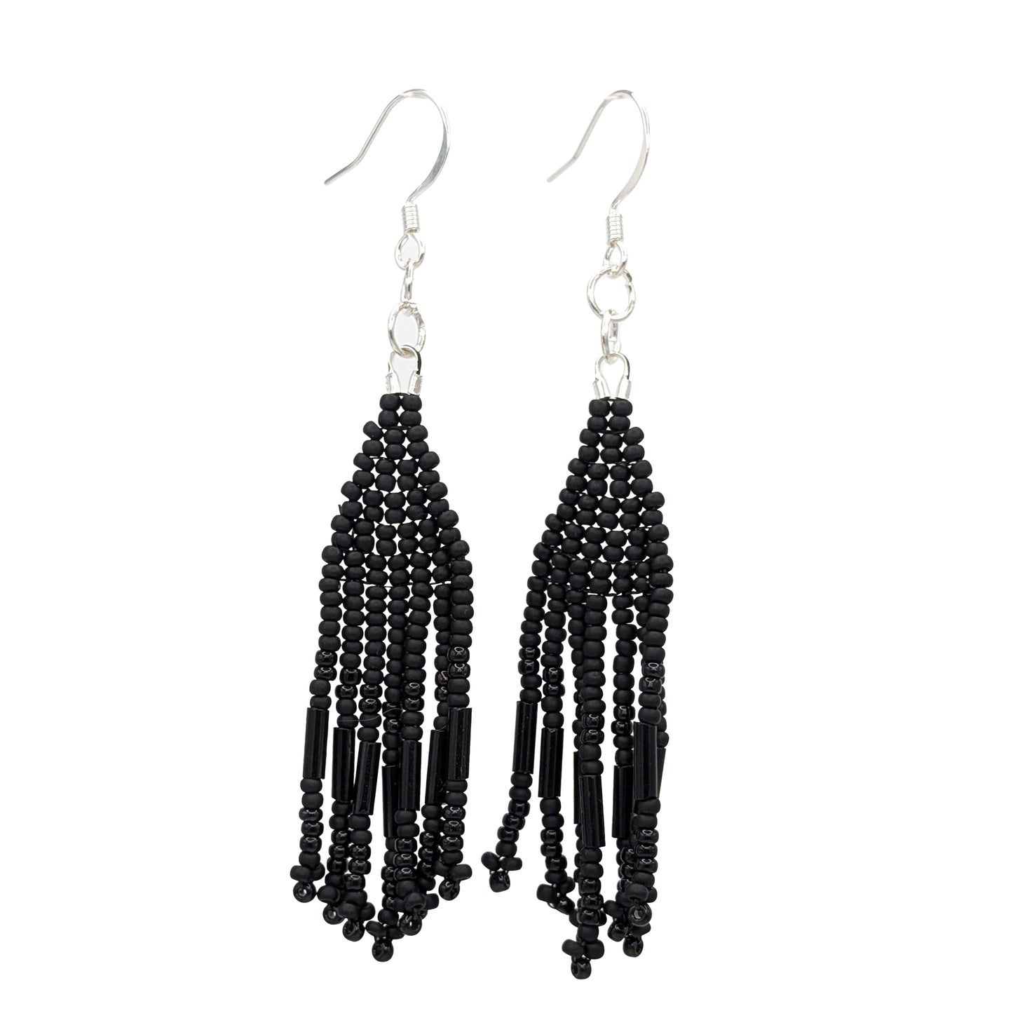 Black Mini Fringe Beaded Earrings