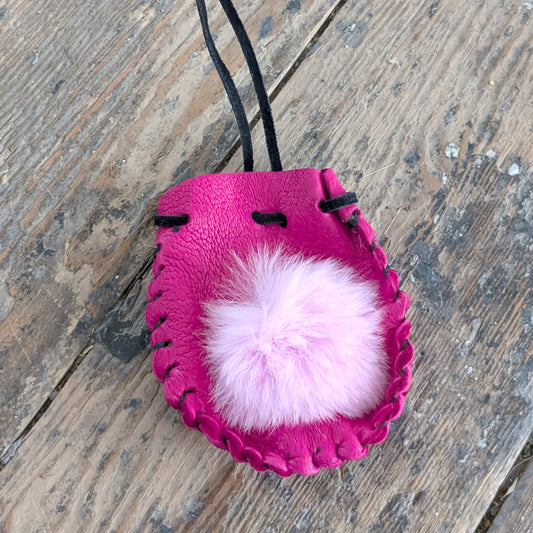 Pink Rabbit Fur Fuchsia Leather Medicine Pouch