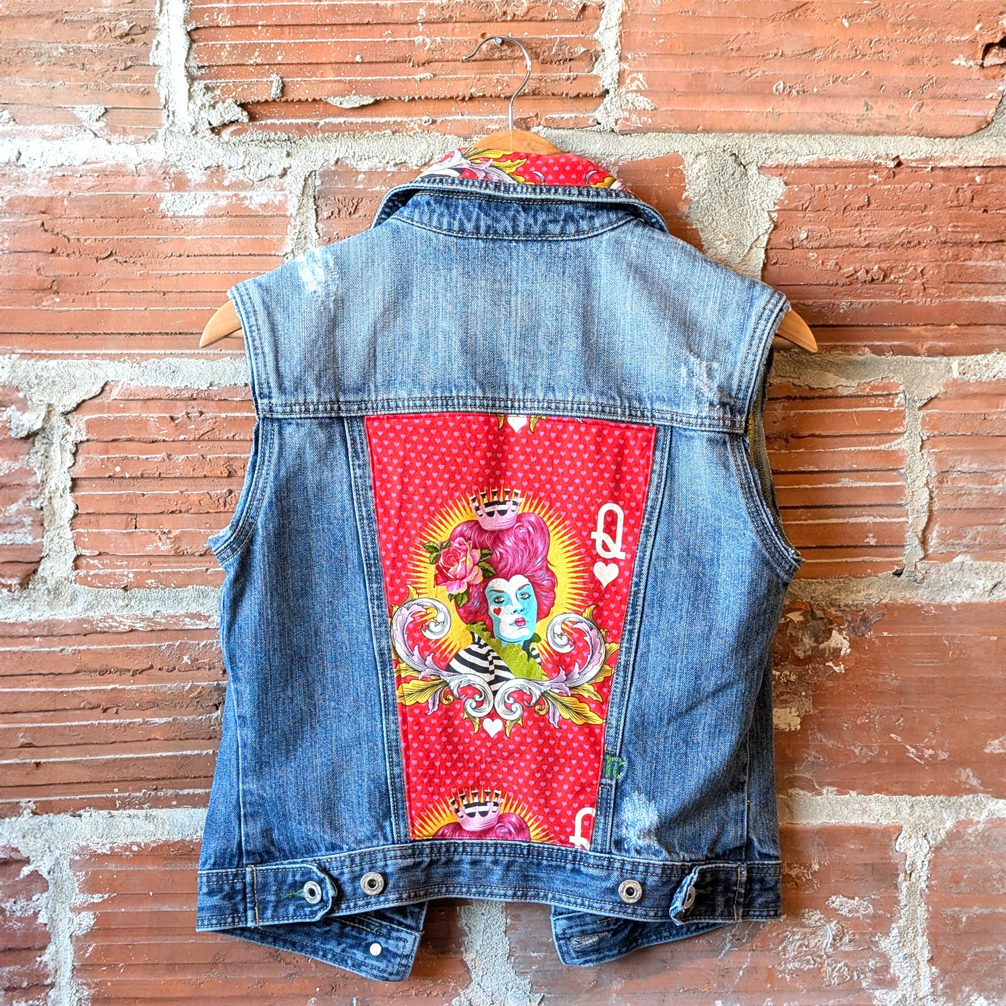 Queen of Hearts Up-Cycled Denim Vest