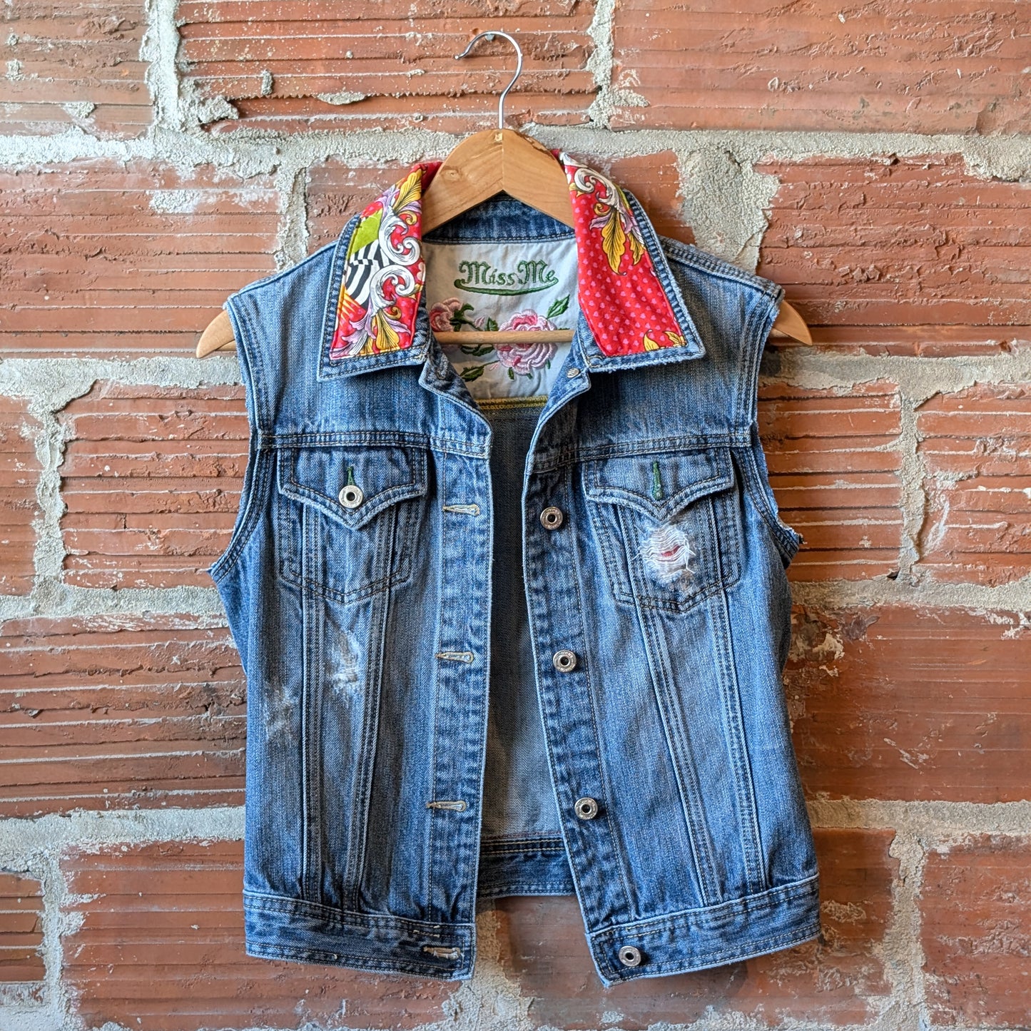 Queen of Hearts Up-Cycled Denim Vest