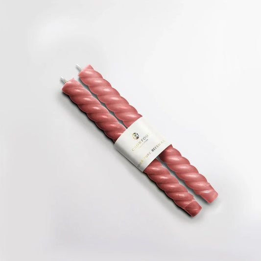 "Hollyhock Pink" Taper Spiral Beeswax Candles | Crowfoot Collective