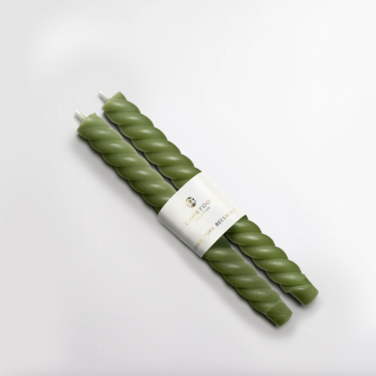 "Sage Green" Taper Spiral Beeswax Candles | Crowfoot Collective