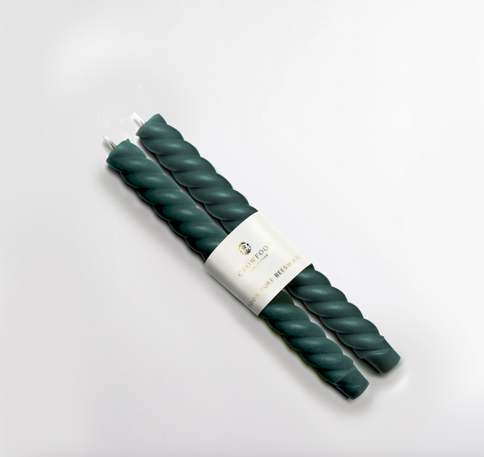 "Forest Green" Taper Spiral Beeswax Candles | Crowfoot Collective