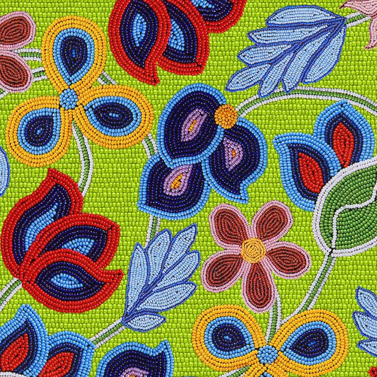 "Beaded Metis Floral" Neon Green Fabric