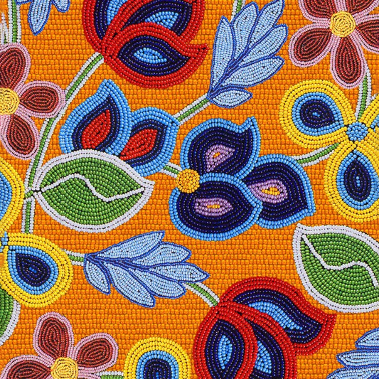 "Beaded Metis Floral" Neon Orange Fabric