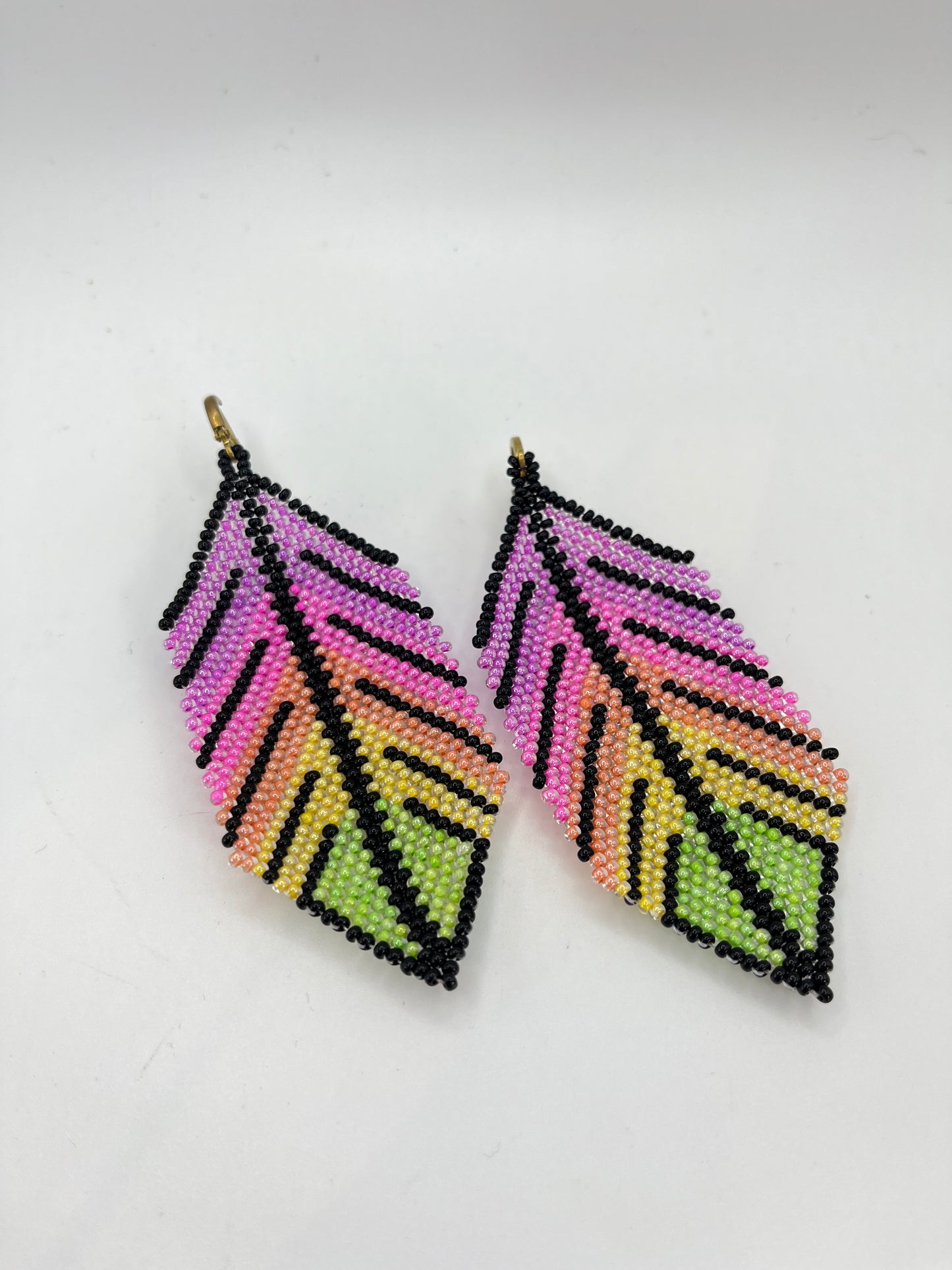 Pastel Rainbow Feather Beaded Earrings