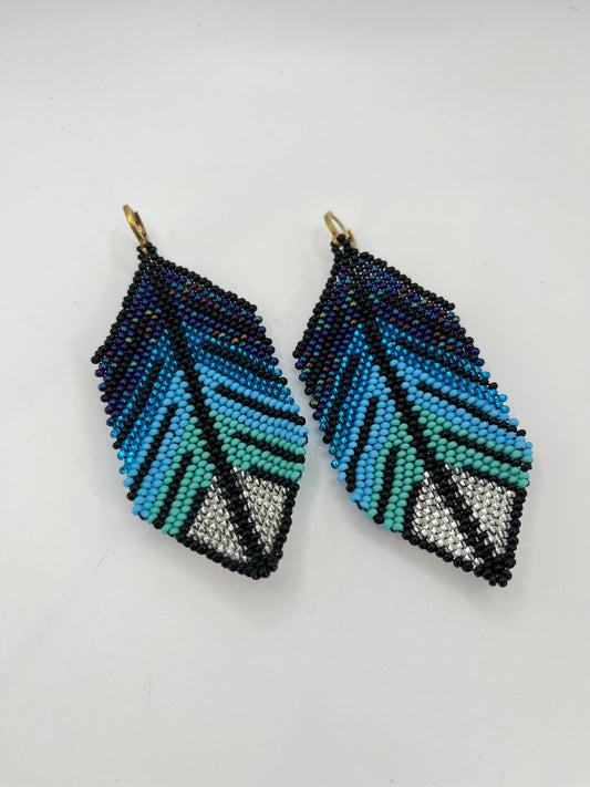 Blue Feather Beaded Earrings