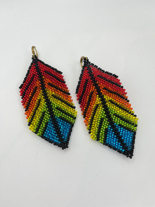 Rainbow Feather Beaded Earrings