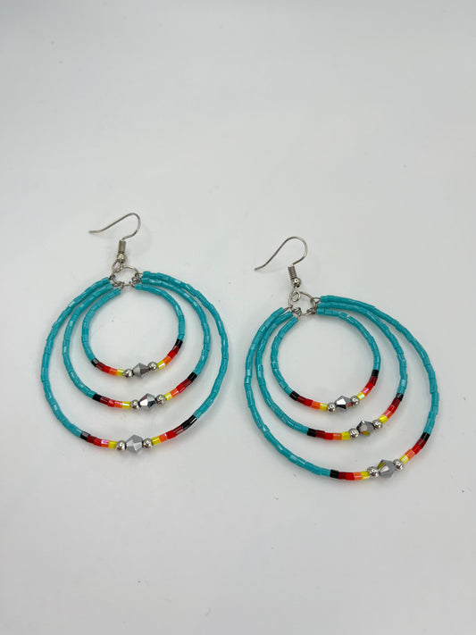 Blue Beaded Hoops