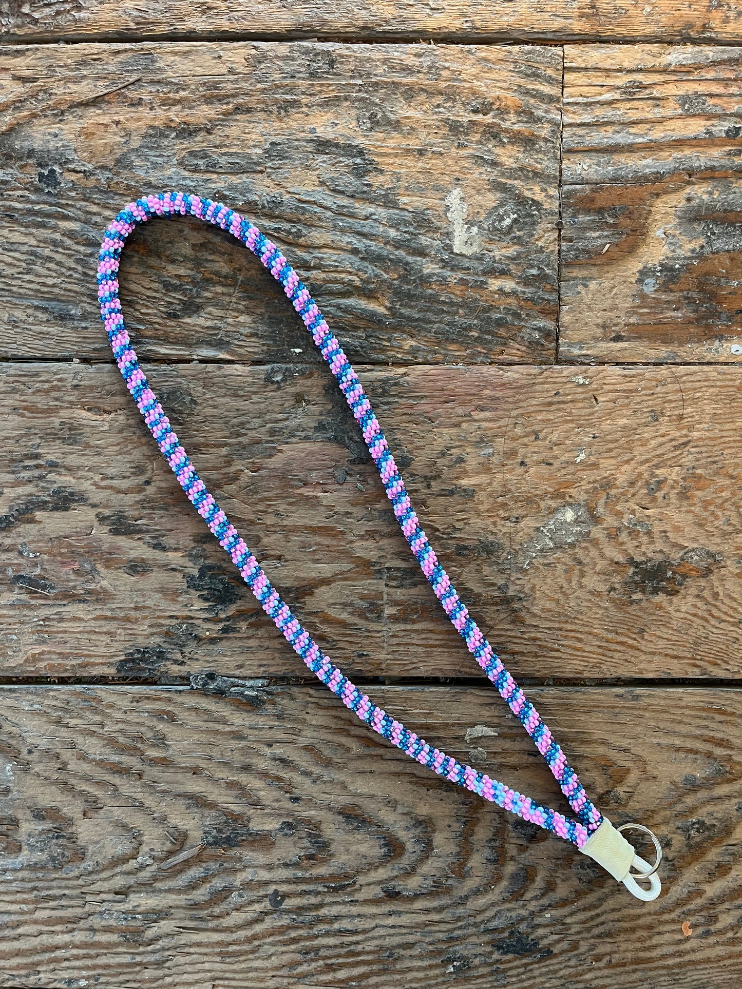 Pink and Blue Striped Lanyard