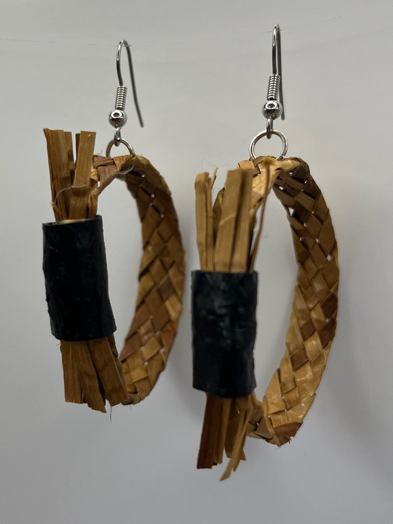 Woven Cedar & Salmon Skin Earrings