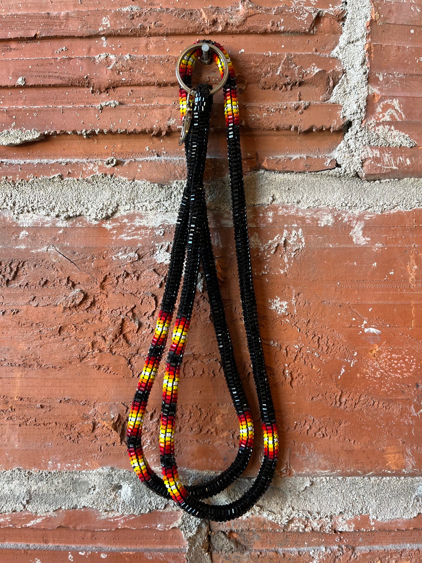 Black Medicine Wheel Themed Beaded Lanyard