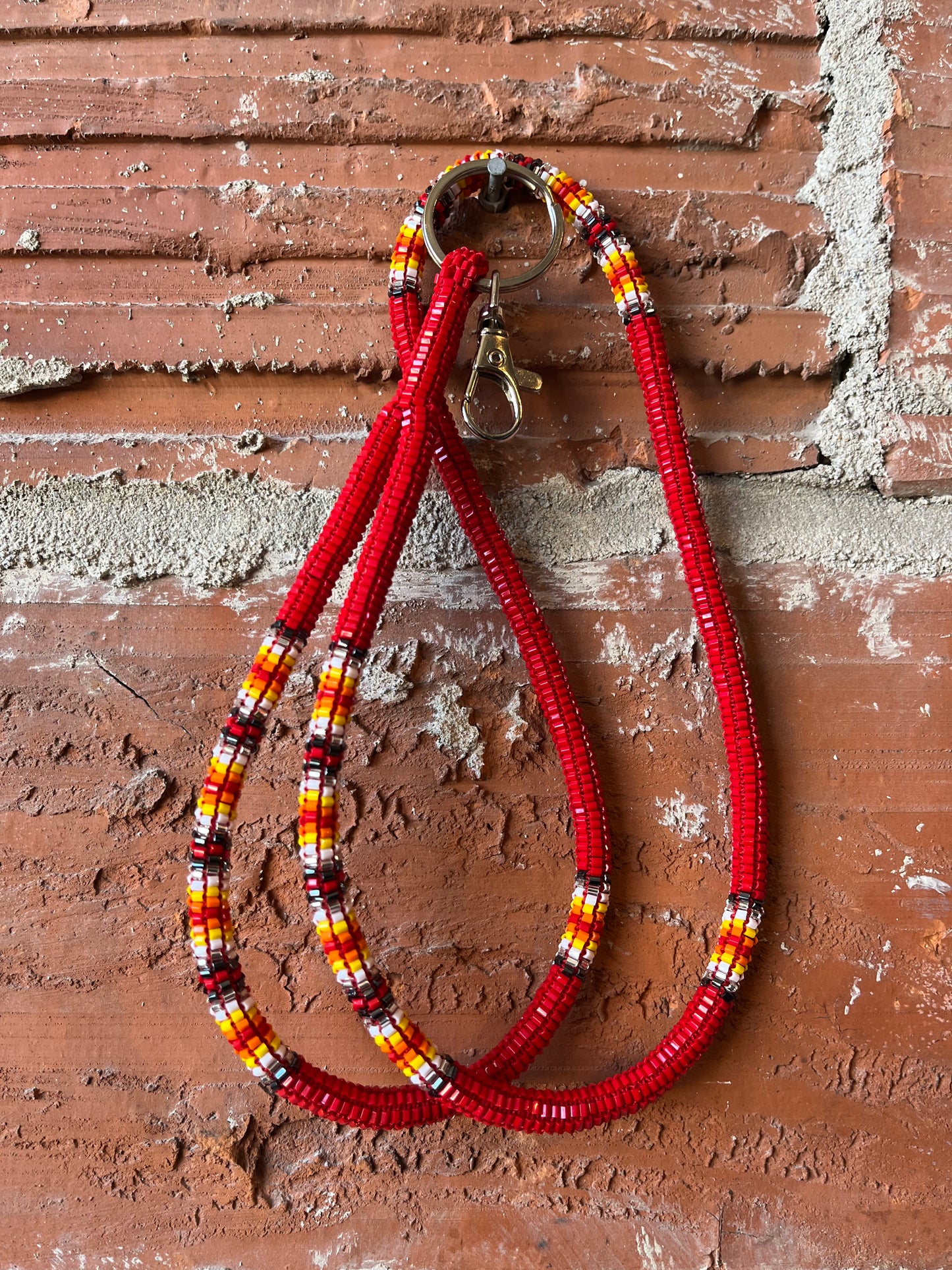 Red Medicine Wheel Themed Beaded Lanyard