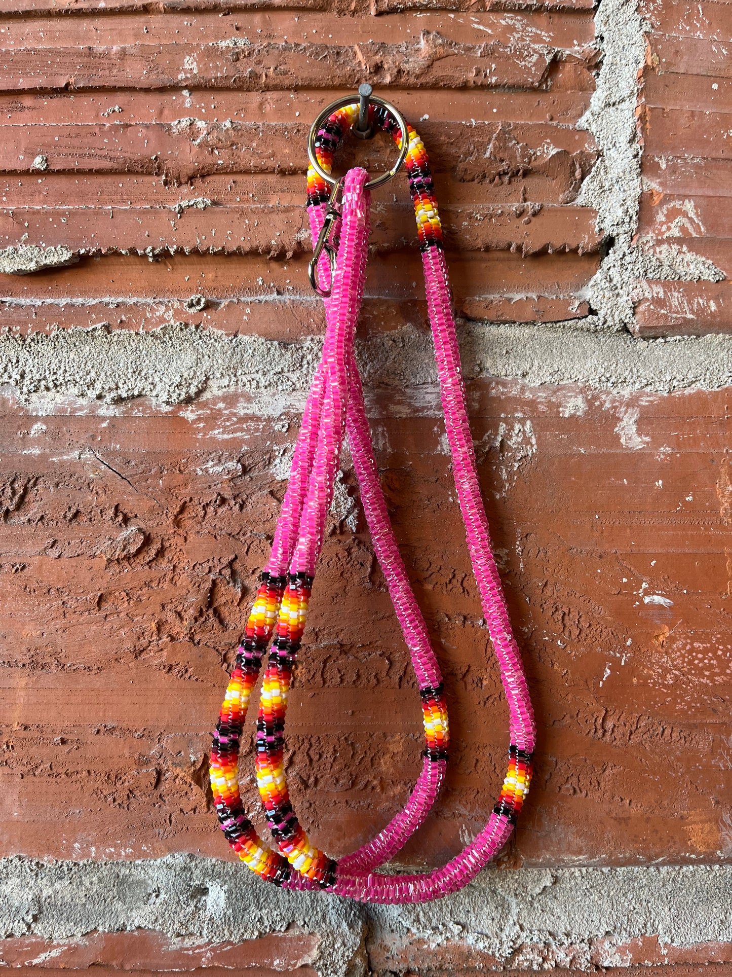 Pink Medicine Wheel Themed Beaded Lanyard