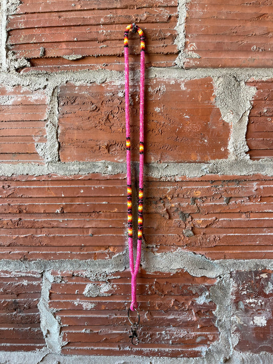 Pink Medicine Wheel Themed Beaded Lanyard