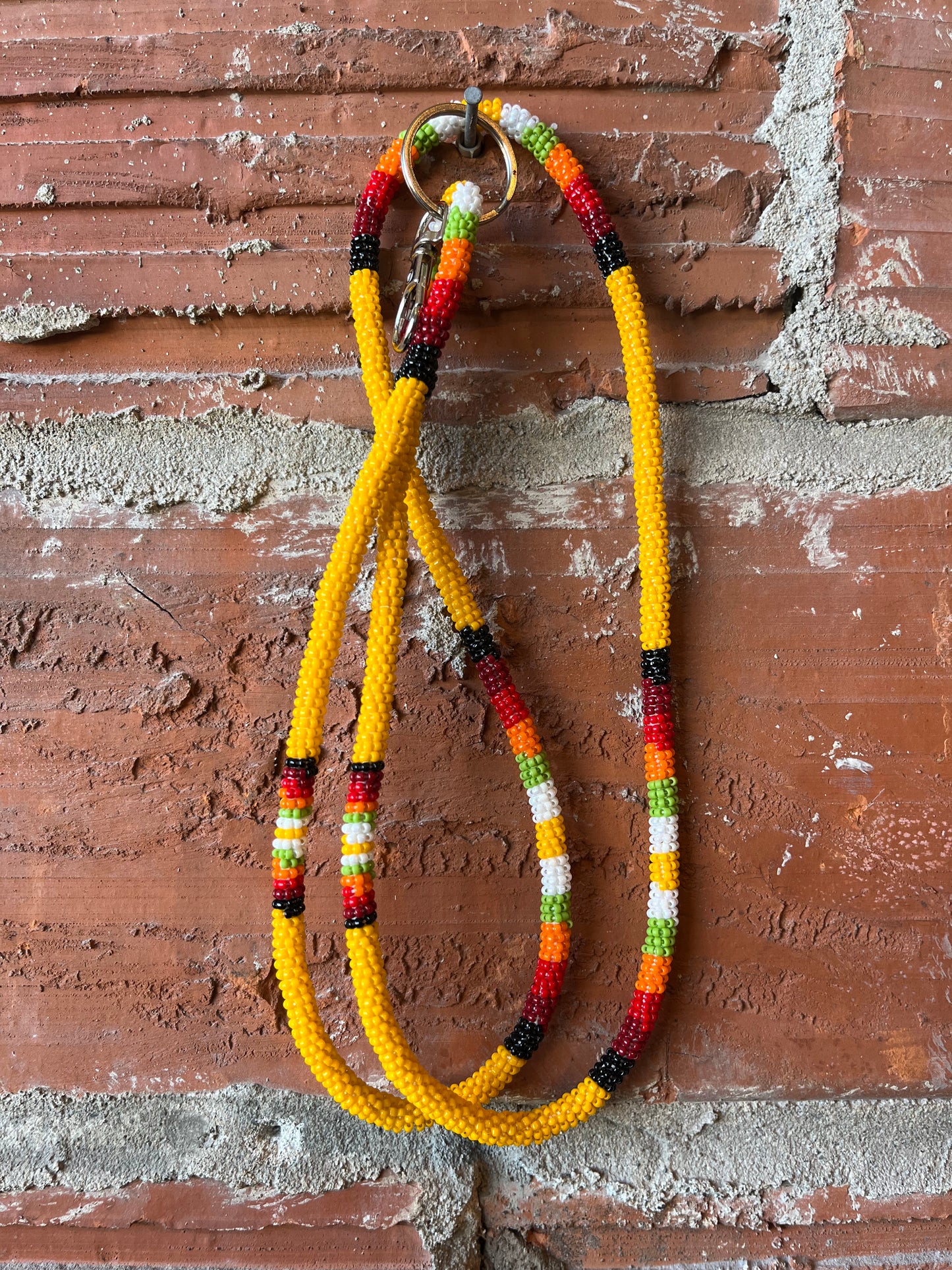 Yellow Medicine Wheel Themed Beaded Lanyard