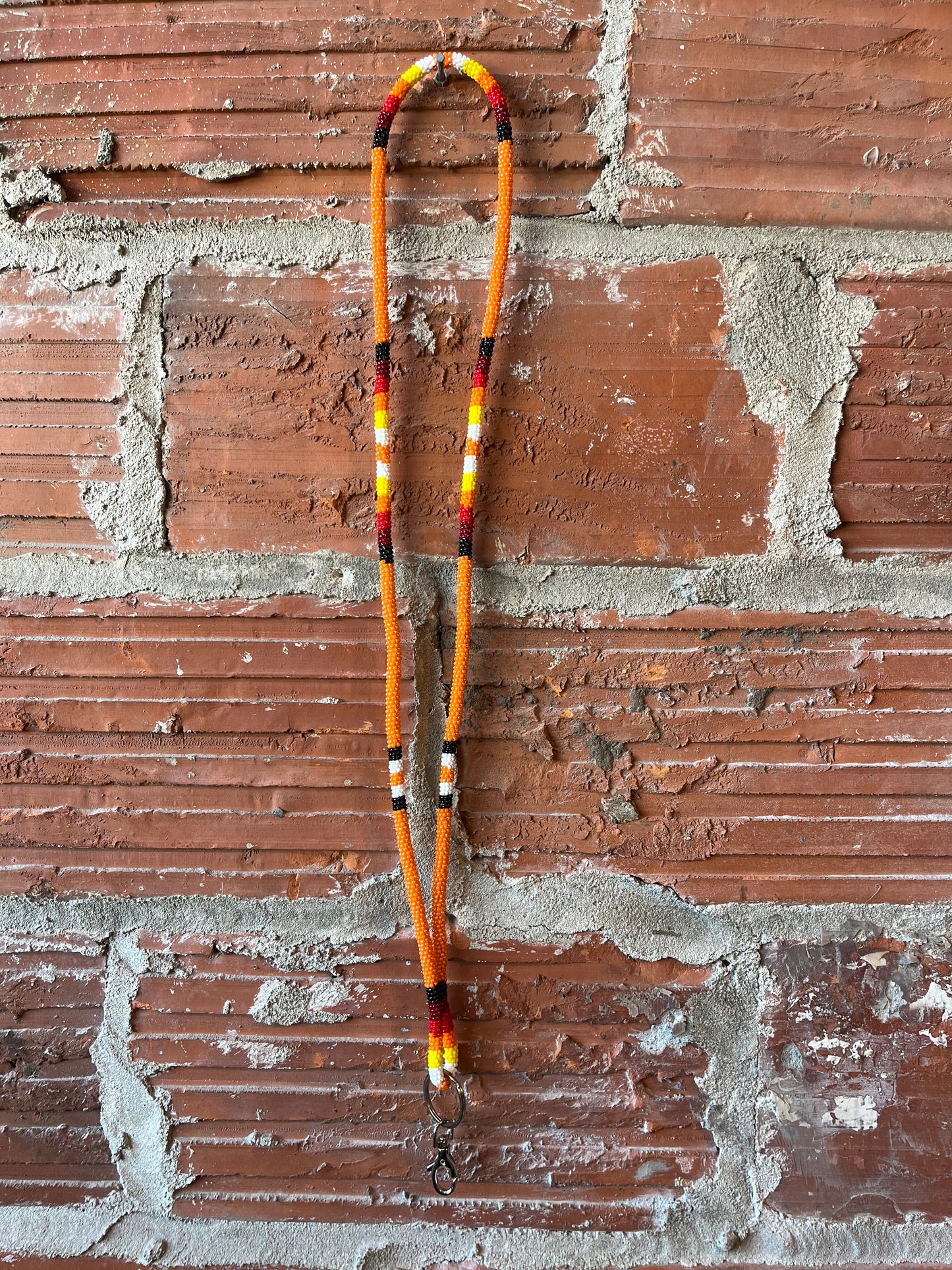 Orange Medicine Wheel Themed Beaded Lanyard