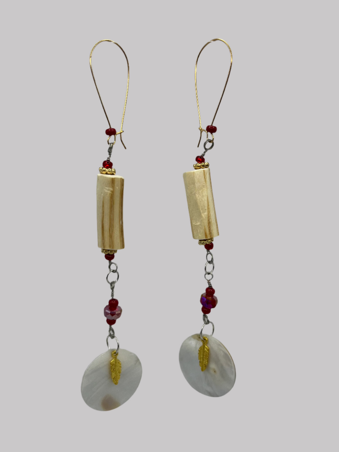 Red & Gold Devil's Club Dangling Earrings