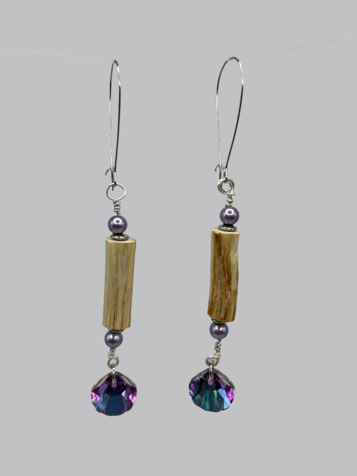 Purple Shell Crystal Devil's Club Bead Dangling Earrings