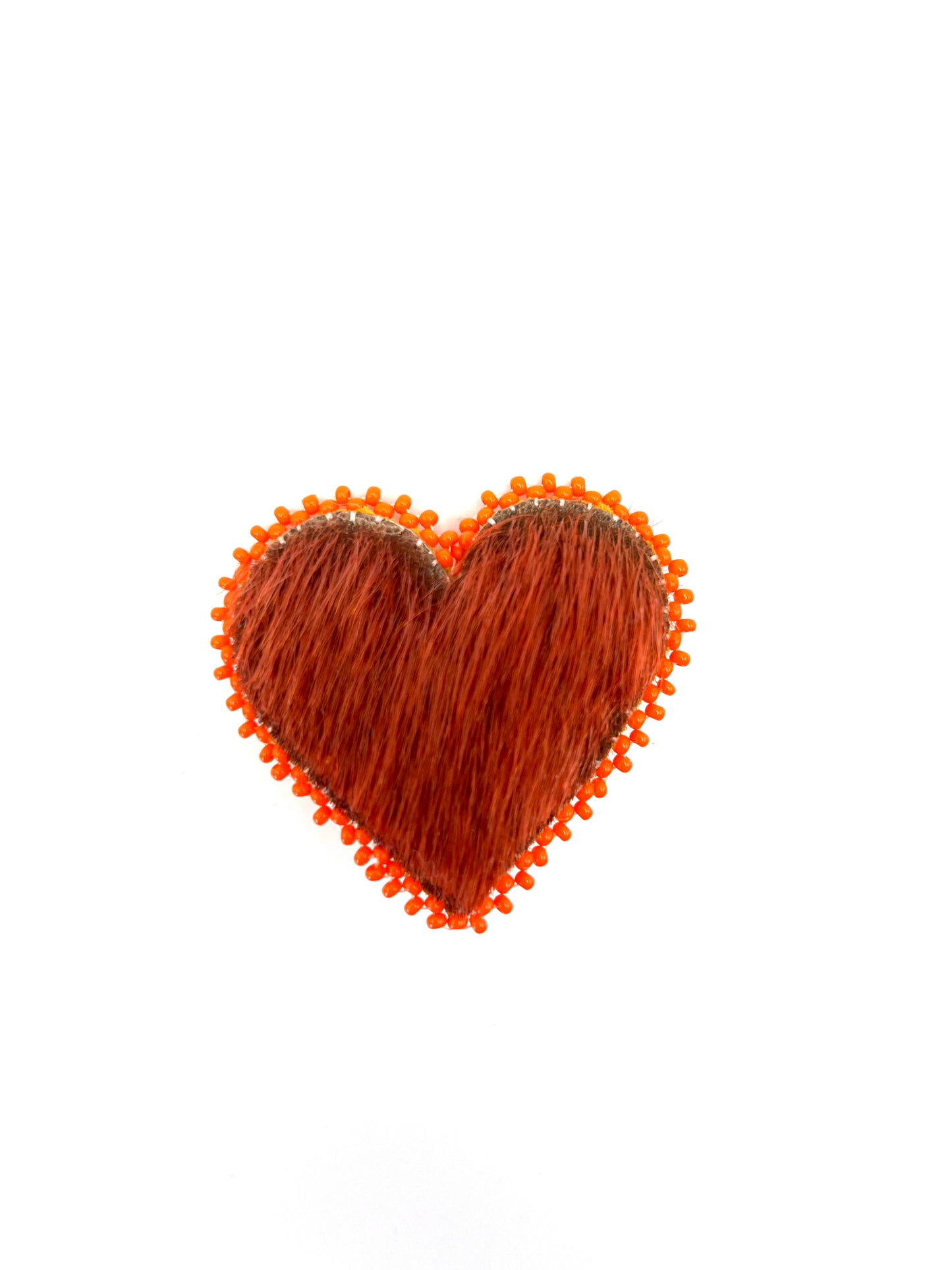 Beaded Seal Fur Orange Heart Pin