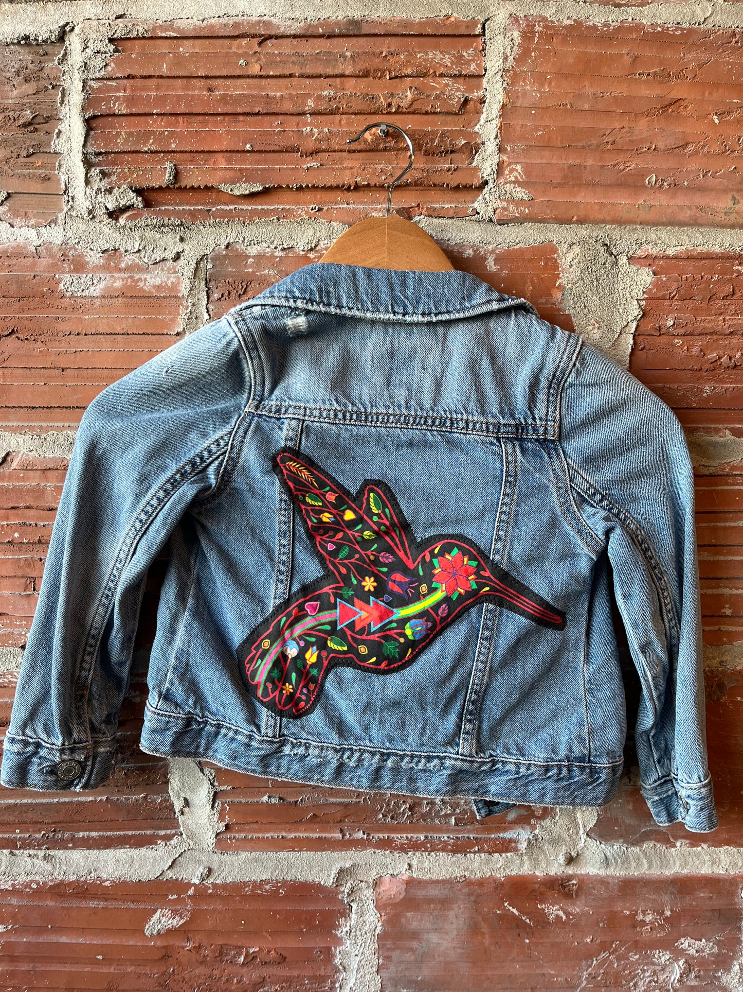 Kid's Hummingbird Patch Up-Cycled Gap Denim Jacket