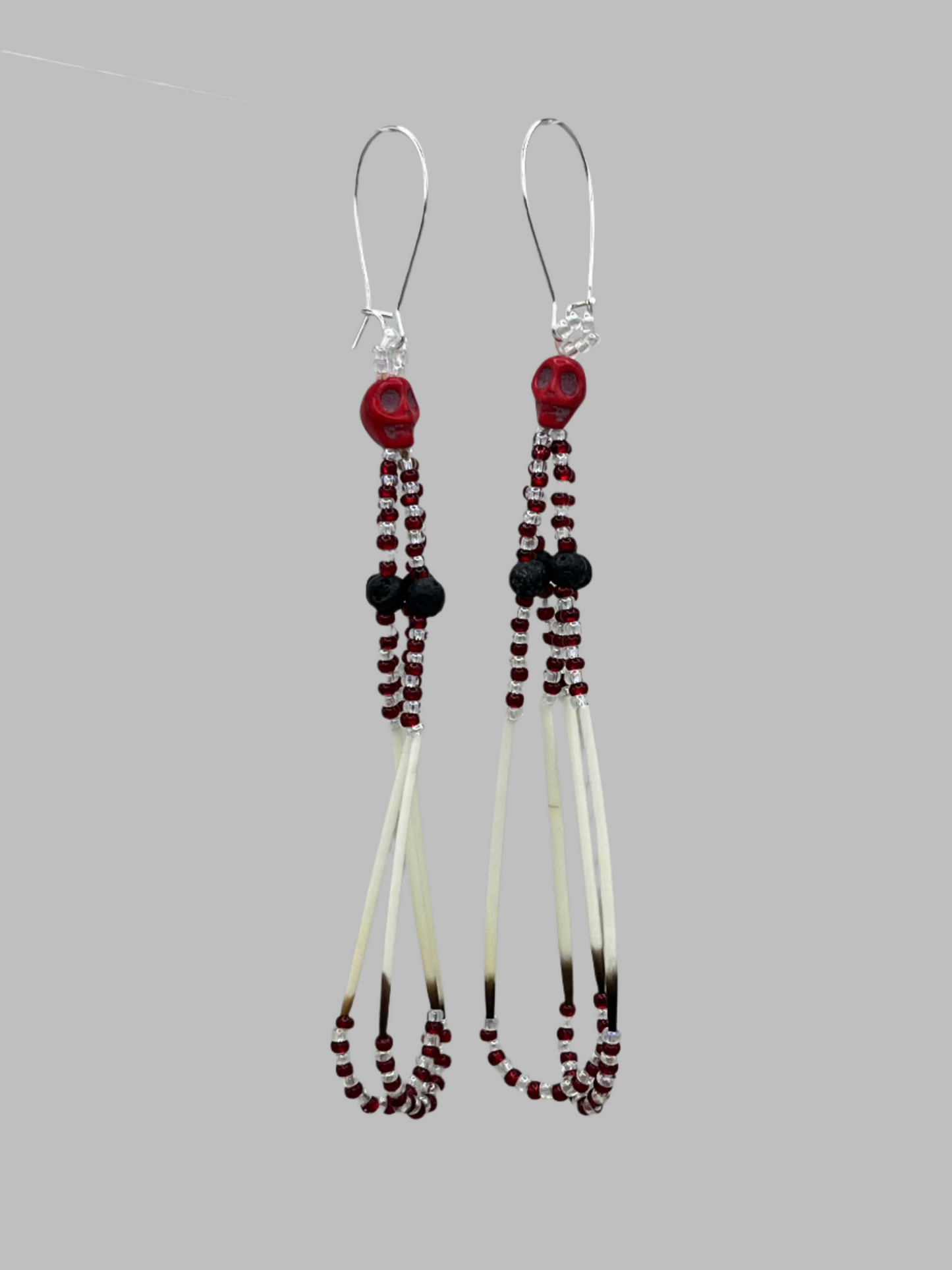 Skull & Porcupine Quill Fringe Earrings