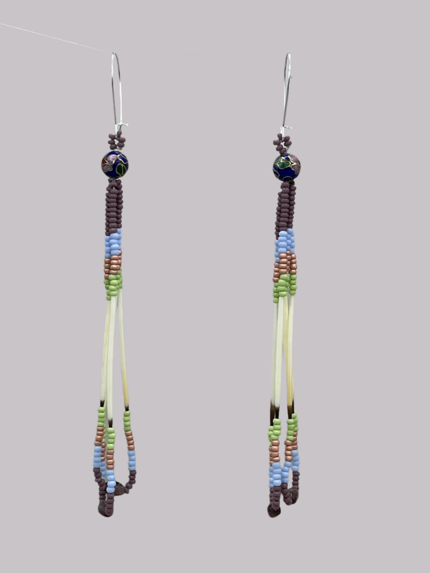 Floral Bead & Porcupine Quill Fringe Earrings