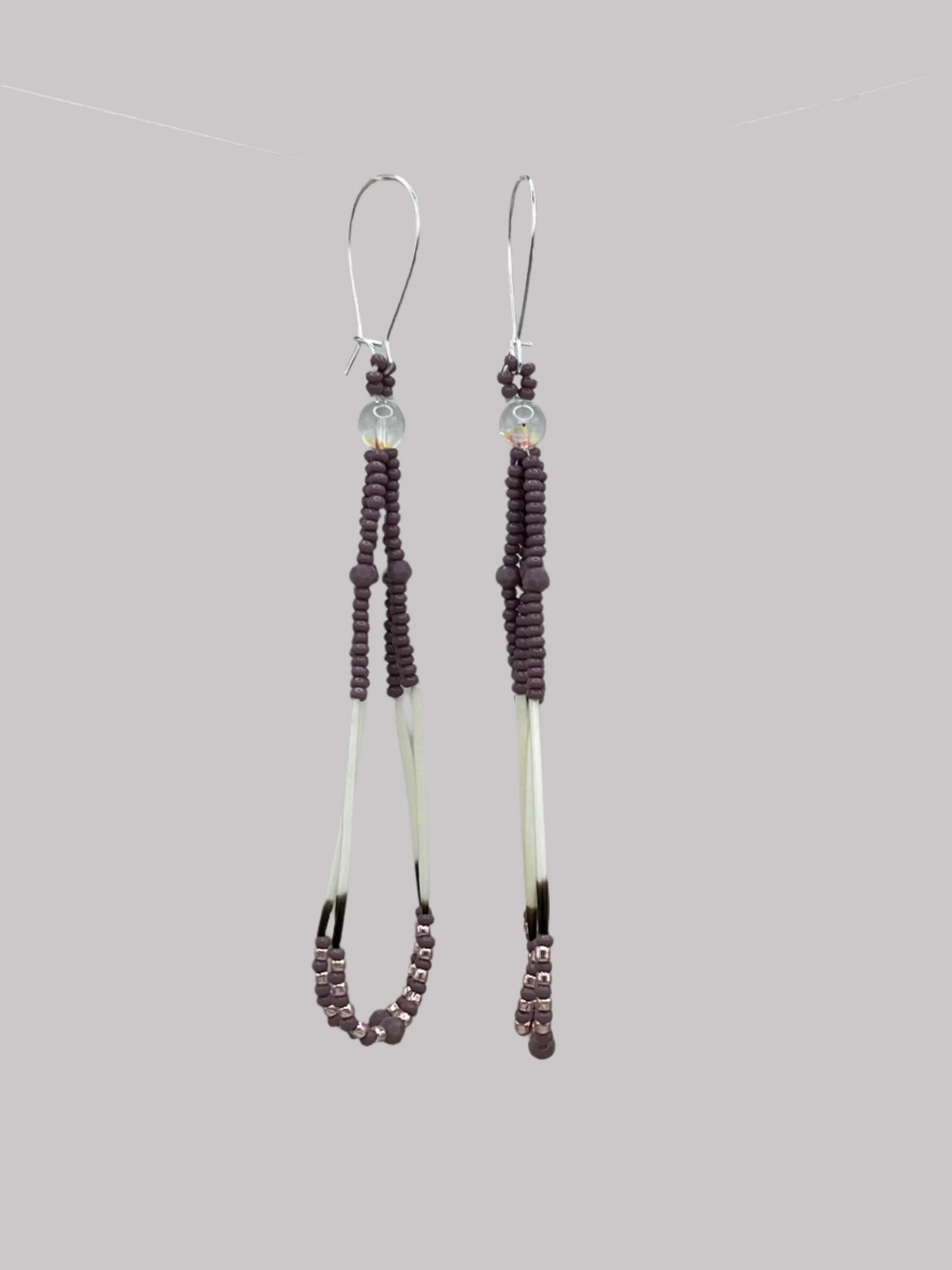 Purple Beaded & Porcupine Quill Fringe Earrings