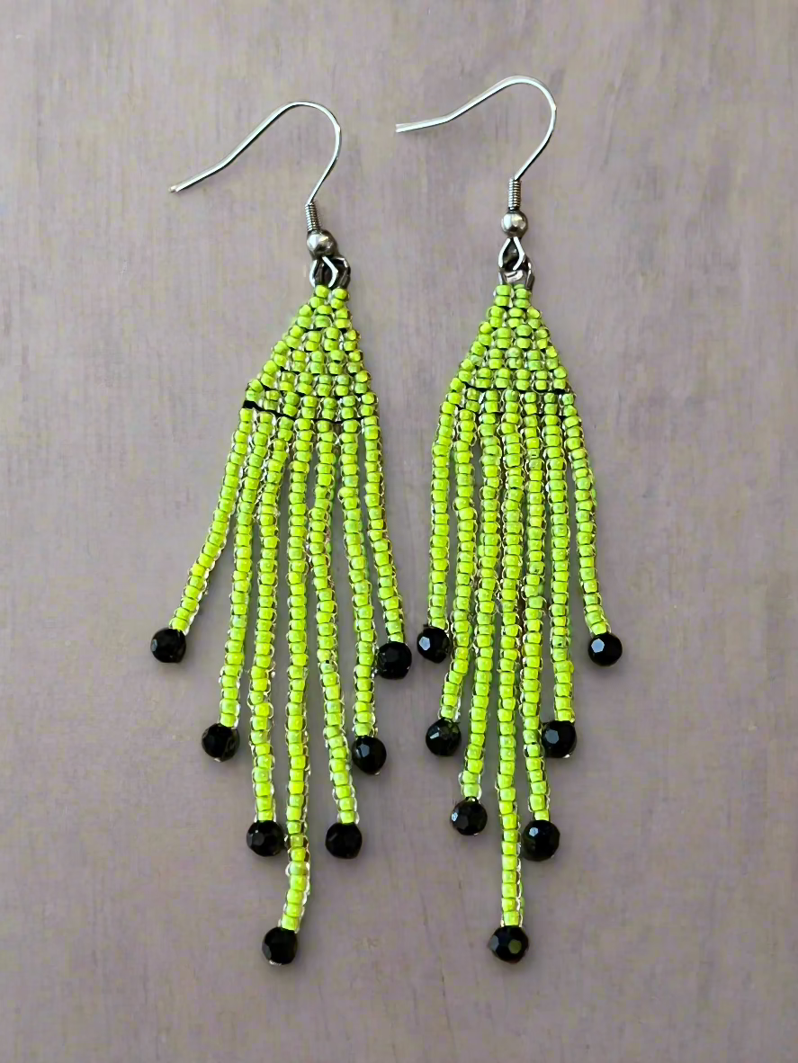 "Zinga" Neon Yellow Fringe Earrings