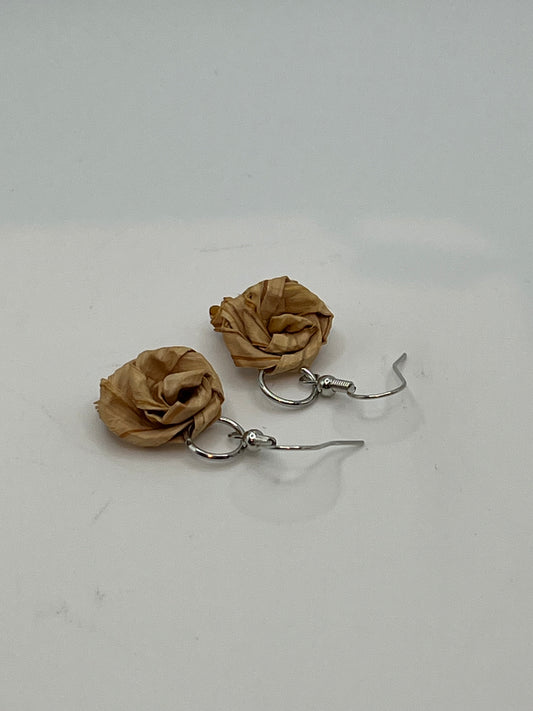 "Aunty Earrings" Yellow Cedar Mini Rose Hook Earrings