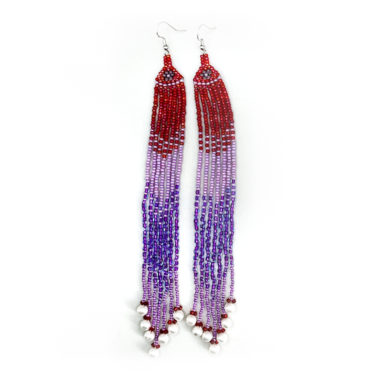 Ruby Magenta Gradient Pearl Tipped Beaded Fringe Earrings