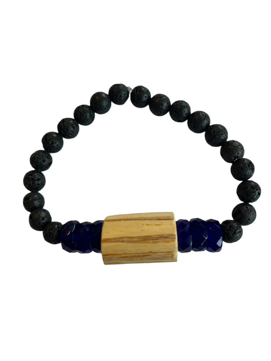 Devil's Club Bead Bracelet with Blue Trade Beads & Lava Rock