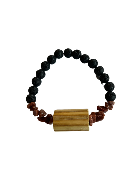 Devil's Club Bead Bracelet with Lava Rock & Semi-Precious Rock Accents