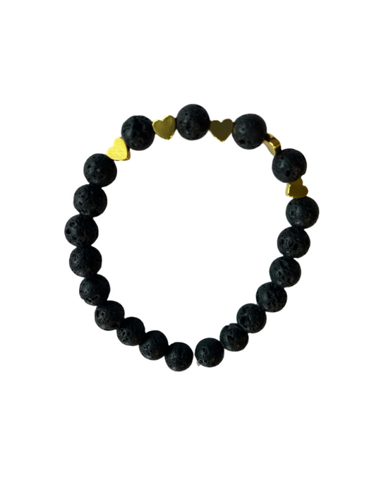 Gold Plated Heart & Lava Bead Bracelet