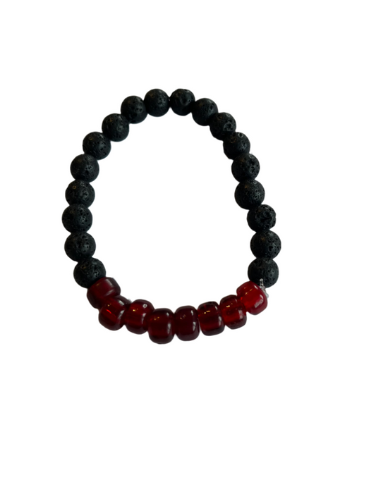 Red Glass & Lava Rock Bead Bracelet