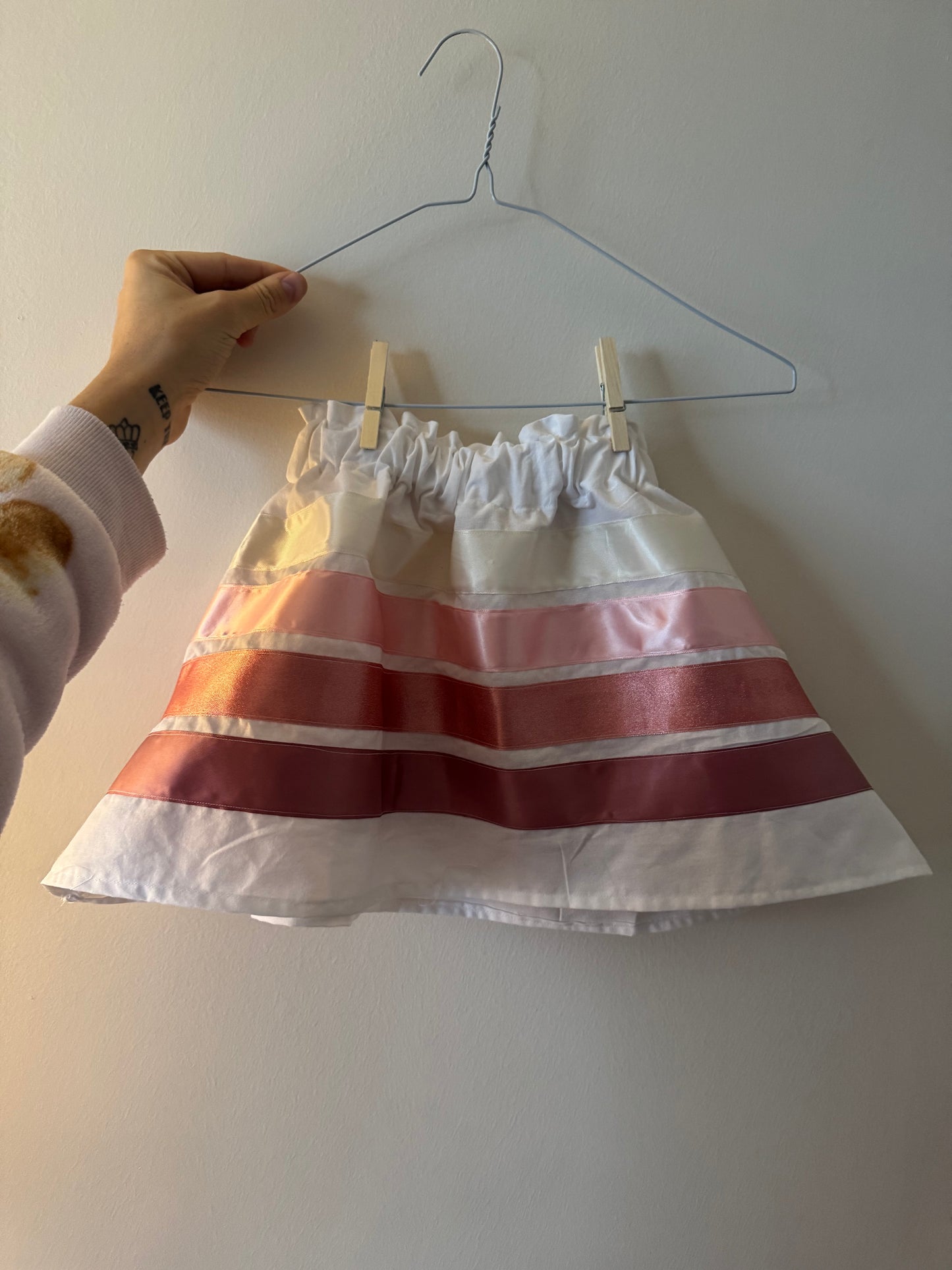 Cotton Baby Ribbon Skirt | White and Pink