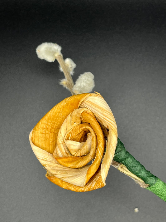 Yellow Cedar Rose with Pussy Willow